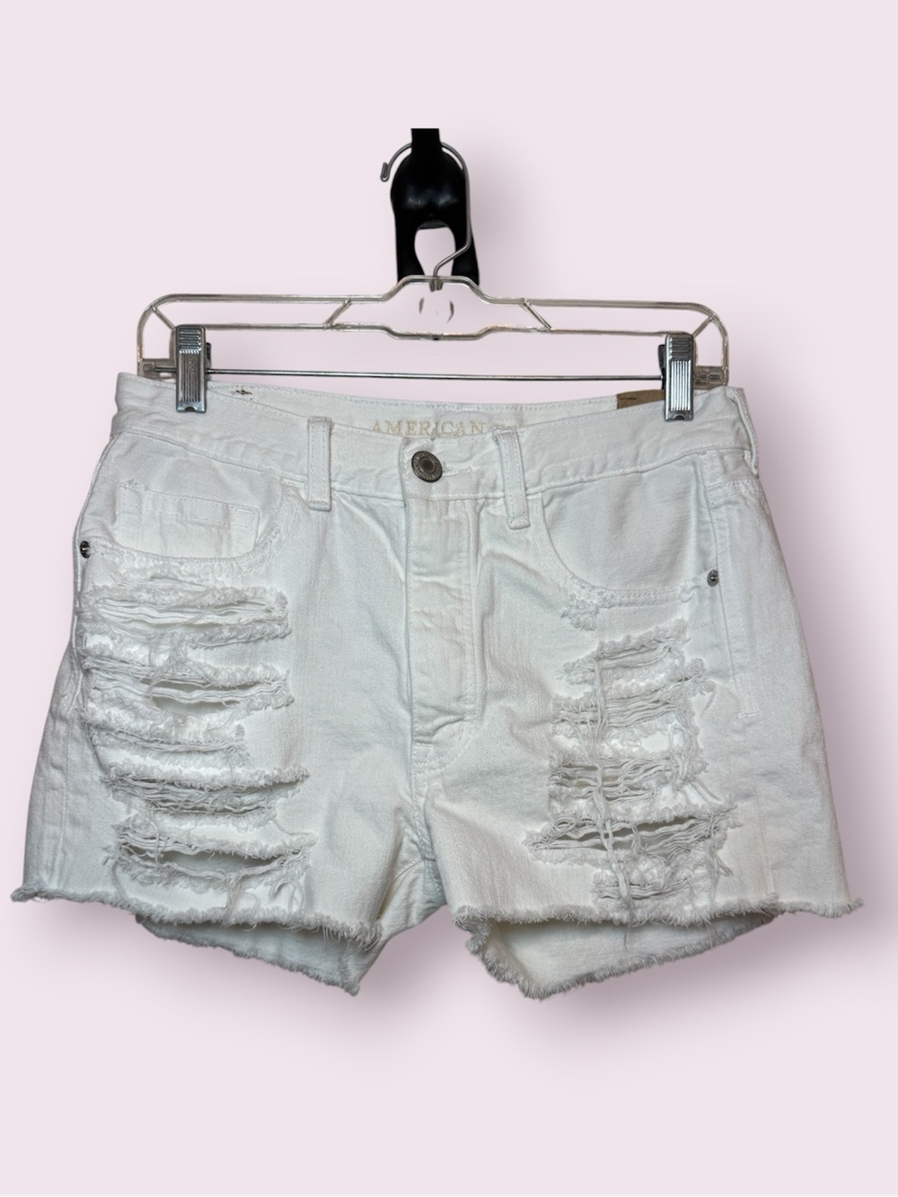 NWT American Eagle White Distressed Ripped Cutoff Jean Shorts Button Fly Size 4